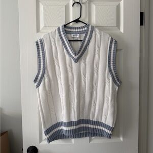 Urban Outfitters V-Neck Sweater Vest in White and Gray